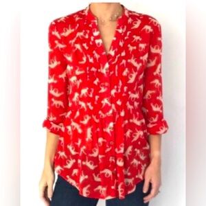 Red Maeve Anthropologie animal / cheetah / leopard print blouse
